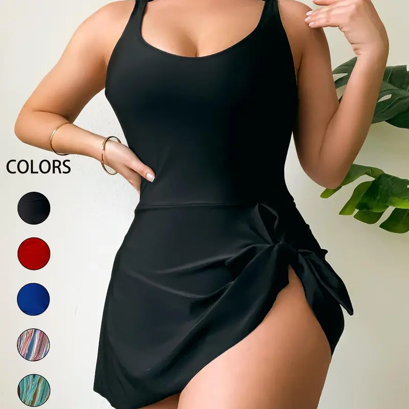 Women's Sexy One-Piece Swimsuit, Asymmetric Design, Adjustable Strap, Sleeveless, Perfect for Beach, Pool, Summer Vacation, Swimwear Dress, Summer Swimsuits, Stylish Swimwear, Strappy Swim Dress, Summer Beach Swimdress