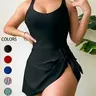 Women's Sexy One-Piece Swimsuit, Asymmetric Design, Adjustable Strap, Sleeveless, Perfect for Beach, Pool, Summer Vacation, Swimwear Dress, Summer Swimsuits, Stylish Swimwear, Strappy Swim Dress, Summer Beach Swimdress