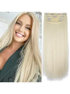 20 Inch Long Straight Clip in Synthetic Hair Extensions for Women - 4PCS Thick Double Weft Hairpieces, Natural Fiber Hair Extensions