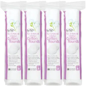 ForPro Pure & Natural Stitched Cotton Rounds for Face (400-Count), 100% Pure Cotton Makeup Remover Pads, Hypoallergenic, Lint-Free, Vegan & Cruelty-Free, Pack of 4-100 Cotton Pads