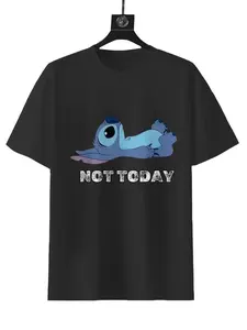 Disney Lilo & Stitch Not Today Stitch T-Shirt Black Graphic Tee with Cartoon Character Design for Summer Wear
