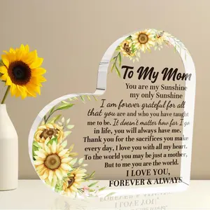 Sunflower Mothers Day Birthday Gifts for Mom from Daughter Son Kids, to My Mom Acrylic631 Heart Decor Plaque Sign Presents, Christmas Valentines Day Gifts 4X4 Inches