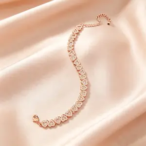 Rose Gold Heart Zircon Adjustable Bracelet, Fashion Cuff for Women Daily & Party Wear