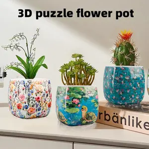 3D Puzzle Vase Plant Holder, Decorative Flower Vase, DIY Creative Gift, Handmade Succulent Planter, Living Room Decor, Birthday Present, Home Decoration