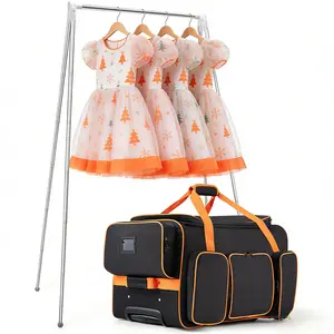 Dance Bag with Garment Rack, 23" Dance Costumes Rolling Garment Bags For Travel, Garment Duffle Bag For Dance Competition Travel Bag with Garment Rack (Black with Orange Trim)