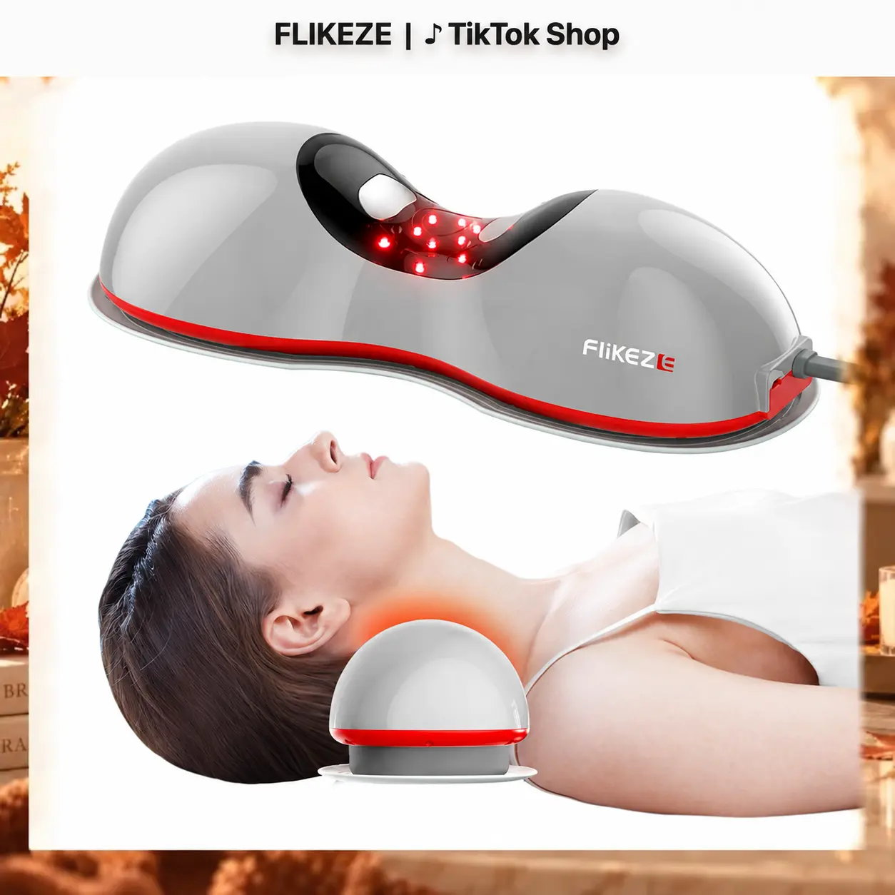 FLIKEZE Portable Neck Vibrating Massager - Home Therapy Relaxation Aid with Dynamic Traction, Dual Intelligent Airbags, 5-Level Electrotherapy, 3-Level Vibration, Thermal Therapy, Adjustable Speed, Intelligent Control System, Pain Relief