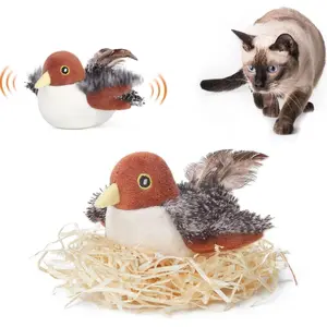 Cat Toys Rechargeable Flapping Bird Sparrow, Lifelike Chirp Tweet, Touch Activated Kitten Toy Interactive Cat Exercise Toys for All Breeds Cat Kicker Catnip Toys 4.0 Inches,Flapping Wings Sparrow, No Flying, Chirping Bird Interactive Catnip Toy