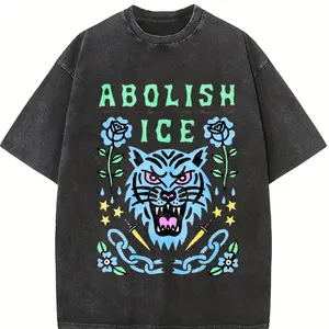 Unisex Abolish ICE Vintage Washed T-Shirt  – Satirical Political Graphic Vintage Tee