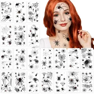 178 PCS Halloween Spider Web Face Temporary Tattoos Makeup Kit, Half Arm Tattoo Sleeve for Women Men Adults Kids, Fake Face Tattoos Sticker for Halloween Makeup Decoration Party Favors