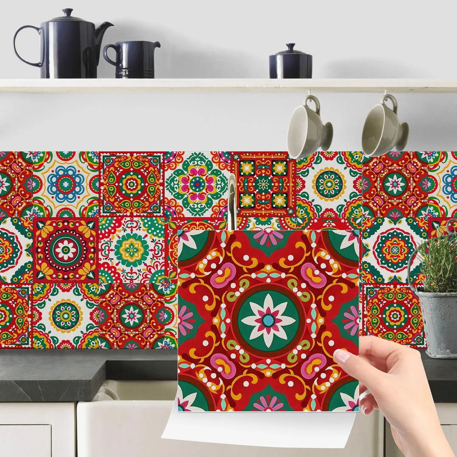 Mandala Pattern Tile Sticker, 24pcs/set Self Adhesive Tile Sticker, DIY Decorative Sticker for Kitchen & Bathroom & Furniture, Ornaments, Decoration Sticker, Decorative Wall Sticker, Sticker Tiles, Mandala Decals
