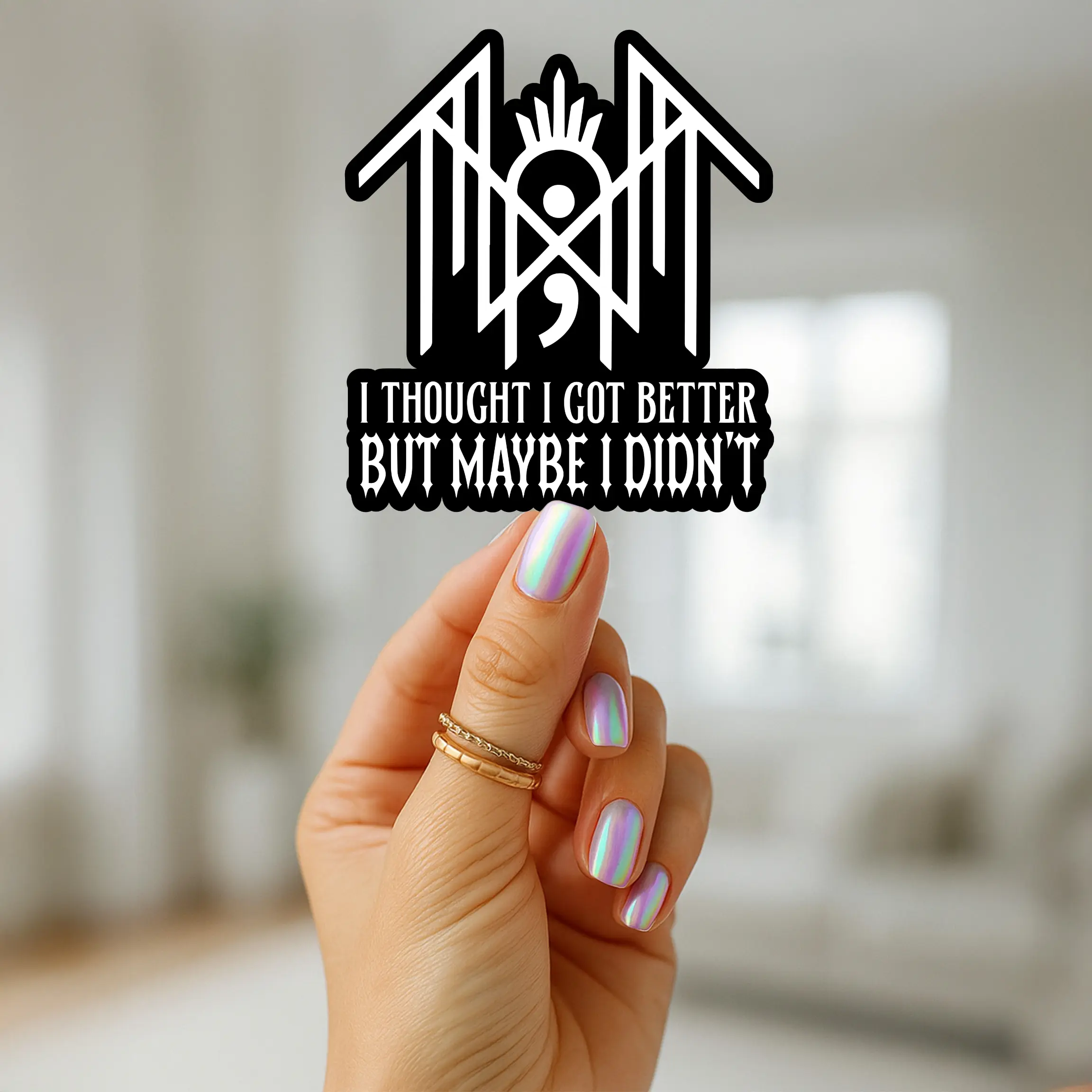 Sleep Token Semicolon Logo Sticker – “I Thought I Got Better But Maybe I Didn’t” Caramel Lyrics – Mental Health Awareness Dark Aesthetic Band Sticker for Notebooks, Laptops & Water Bottles, Perfect Gift for Alt Girls, Metalheads & Alternative Music Lovers