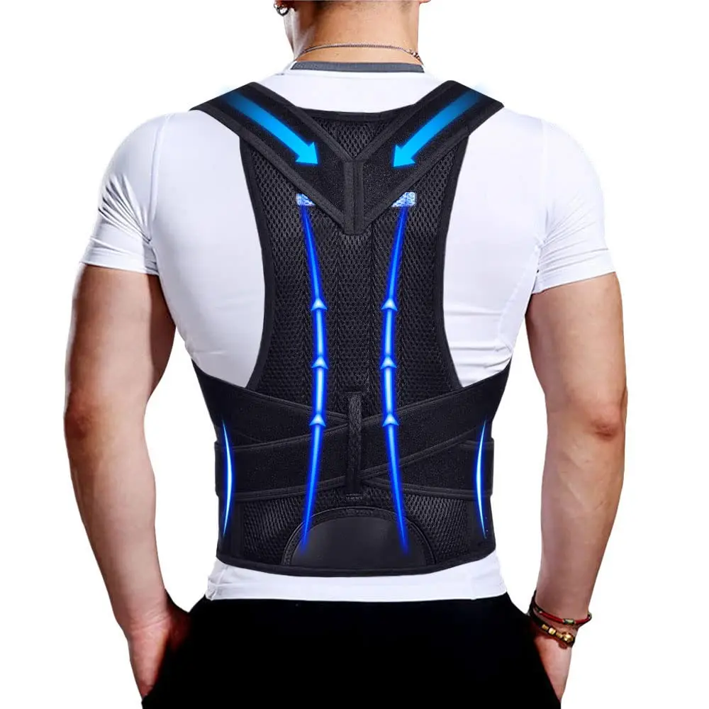Posture Corrector Back Brace for Men & Women, Belted Full-Back Mesh Support with Adjustable Velcro for Youth Back Pain Relief & Hiking