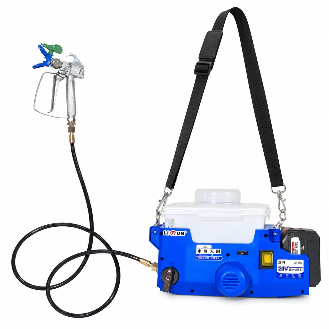 Cordless Airless Crossbody Spray Gun - 800W Battery-Powered Sprayer with 2x5000mAh Lithium-Ion Batteries, 360° Spray, 2300 PSI, 1.1 L/min Flow Rate, 1.7 L Hopper, Lightweight Electric Tool for Walls, Home Improvement