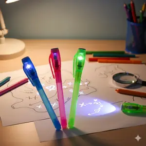 UV Invisible Pen with Light, Safe Non-Toxic Fluorescent Ink for Kids, Secret Message Writer with UV Light Reveal, Glow in The Dark Drawing Learning Toy, Perfect for Parties, Games, Classroom Activities.
