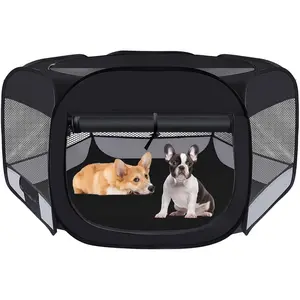 Playpen,Portable Pet Puppy Playpen, Puppy  Play Pen for Indoors,Dogs Tent for Indoor Cats,Kitten Playpen,Collapsible Small Cats Crate Cage for Small Dogs with Carrying Case(Grey, S)