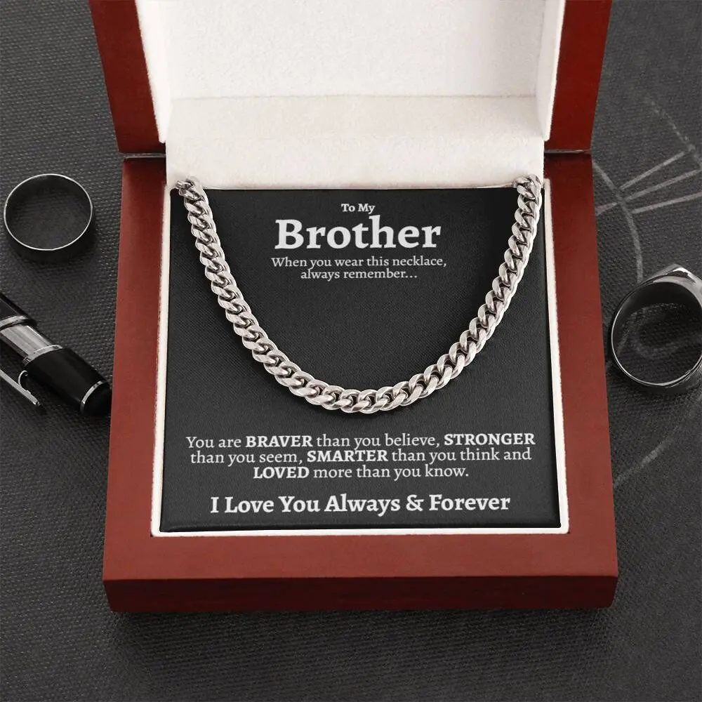 Personalized Brother Cuban Chain Necklace, Sentimental Gifts for Brother Birthday, Christmas Gifts for Brother, Best Gifts for Brother from Sister