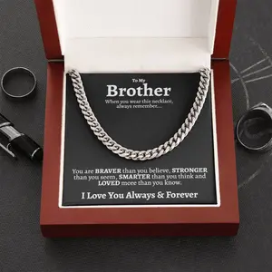 Personalized Brother Cuban Chain Necklace, Sentimental Gifts for Brother Birthday, Christmas Gifts for Brother, Best Gifts for Brother from Sister
