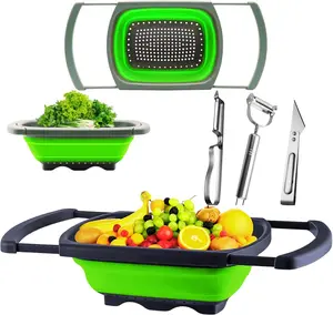 Collapsible Silicone Colander - 6 Quart Large Space-Saving Foldable Strainer, BPA-Free Heat-Resistant Kitchen Utensil, Sturdy Noodle Vegetable Fruit Drainer, Dishwasher Safe for RV Apartment