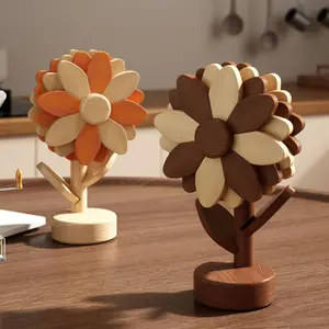 Sunflower Placemat Set of 4 Heat Resistant Wooden Table Mats for Dining Kitchen Pot Coaster Dish Bowl Protection Non Slip Anti Scalding Insulation Mat for Home Restaurant Decor