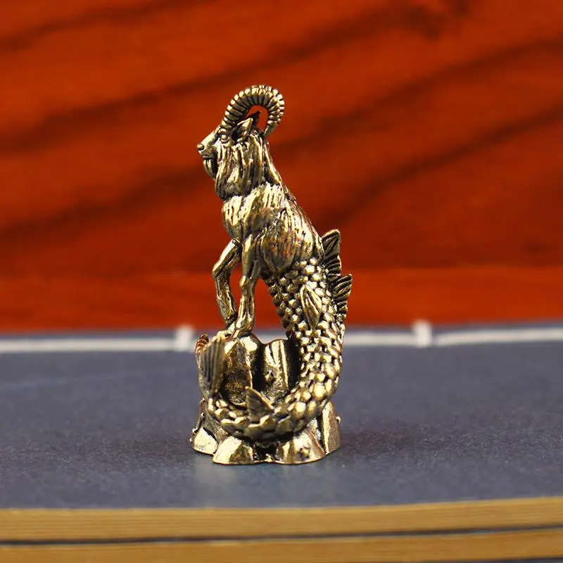 Capricorn Brass Statue​ - Goat Body Fish Tail Zodiac Sign Figurine for Home Office Desk Decor, Vintage Wealth Luck Ornament
