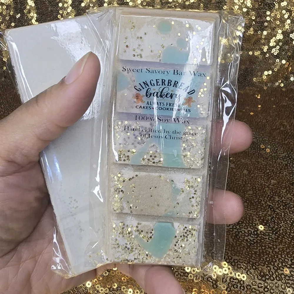 Gingerbread Wax Melt Bar - 100% Soy Wax, Handcrafted, Sweet Savory Bar Wax, Always Fresh Cakes & Cookie Mixes, Gold Glitter Accents