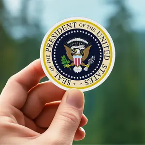 Presidential Seal Eagle Icon White and Gold Round Printed Stickers Set of 3