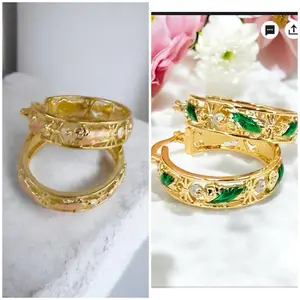 Women's St. Jude Thaddeus Hoop Earrings - 14K Gold Plated Alloy, 3.5 cm Diameter, Green & Gold Details, Classic Style Fashion Earrings for Protection, Faith, Everyday Wear, Classic Style Earrings