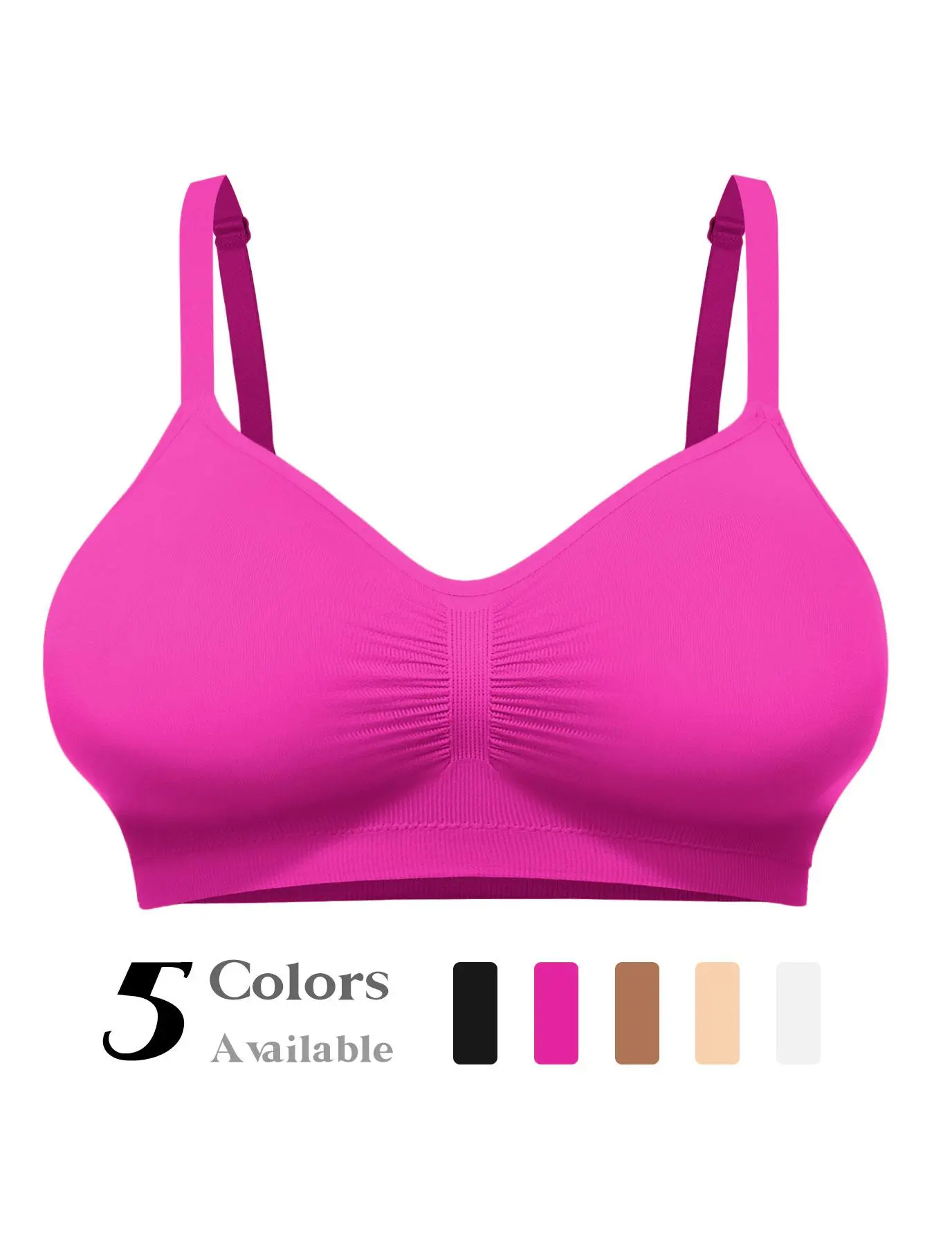 Women's Wireless No Underwire Plunging Bra, Seamless Comfort Fit, Adjustable Buckleless Design, Medium Support Full Coverage Lined Everyday Wear