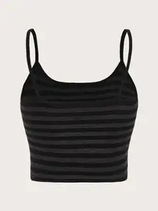 Goth Punk Striped Button Cami Top Women Summer Y2K Clothes Grunge High Street Sleeveless Spaghetti Strap Crop Top Streetwear