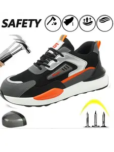 Men's Patchwork Lace Up Low Top Safety Shoes, New Style Breathable Comfortable Anti-slip Work Shoes, Non-slip Anti-smash and Anti-puncture Safety Shoes for Men, National Day Offers Valentine's Day Gift for Men