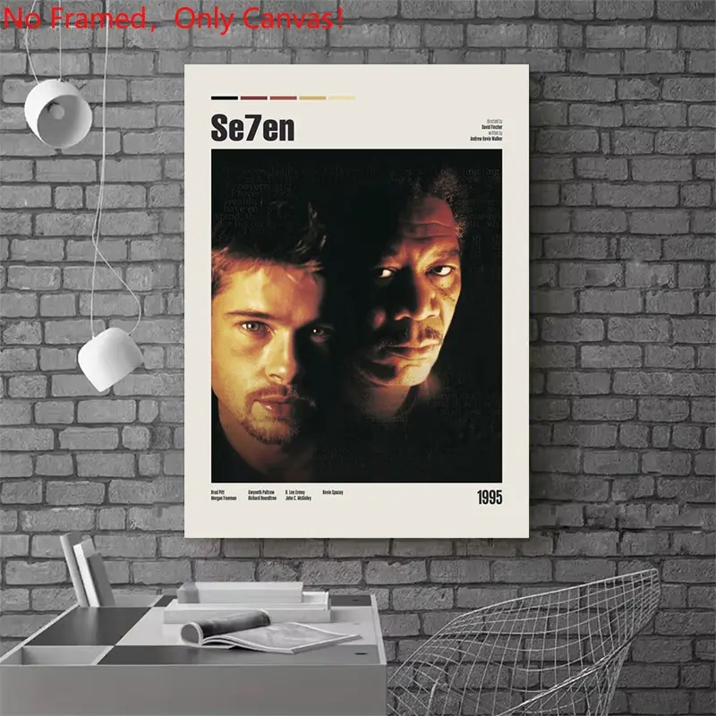 1 piece/set frameless canvas painting print poster, Classic Movie scenes Poster art，Se7en Movie Poster， a perfect gift for Movie loves, ideal gift for bedroom, living room, dorm hallway, kitchen, mural, wall decoration, room decor