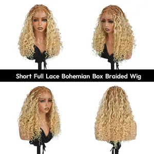 SuperNova Boho Ombre Curly Braided Wig - Glueless Pre-Cut Full Lace, Short Human Hair Wig #T274/614