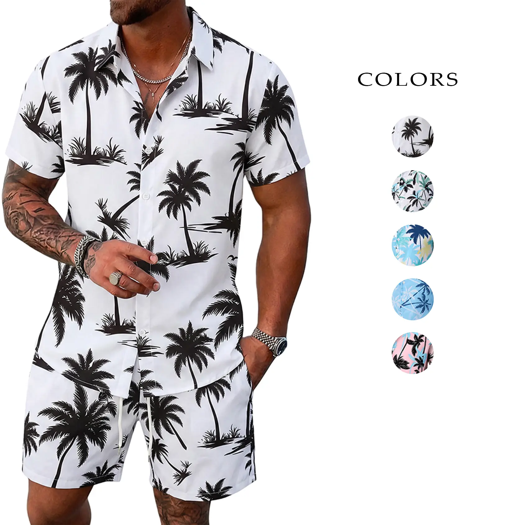 Gihuo Mens Summer Outfits 2 Piece Beach Hawaiian Set Tropical Button Down Shirts and Shorts Vacation Set