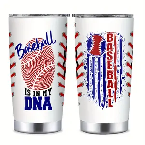 1pc 20oz 304 Stainless Steel Baseball DNA Design Tumbler with Lid - Portable Vacuum Flask, Reusable Travel Coffee Bottle for Outdoor Sports, Perfect Gift for Sports Enthusiasts (Hand-Wash Only), Flasks