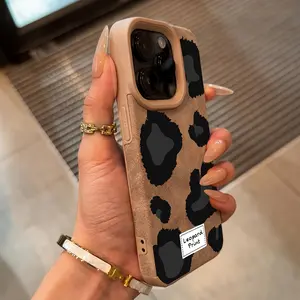 Luxury Matte Sheepskin Leather Phone Case, Cow Leopard Pattern Faux Fur Cover, Fits iPhone 7/8/x/XS/XR/XS Max/11/12/13/14/15/16/17 Pro Max, Smartphone Accessories