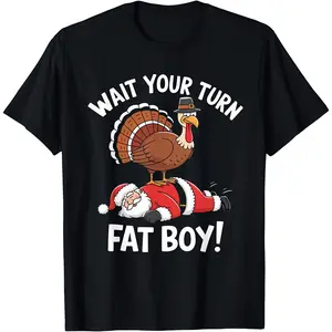 Funny Thanksgiving Christmas Turkey vs Santa for Men Women T-Shirt Casual Streetwear