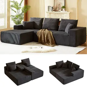 109.4 Inch Modular  Sofa  Chaise, Modern L-Shaped Cloud Couch  Deep Seat,  Couches for Living Room, Bedroom, Office, No Assembly Required, Black with Sectional