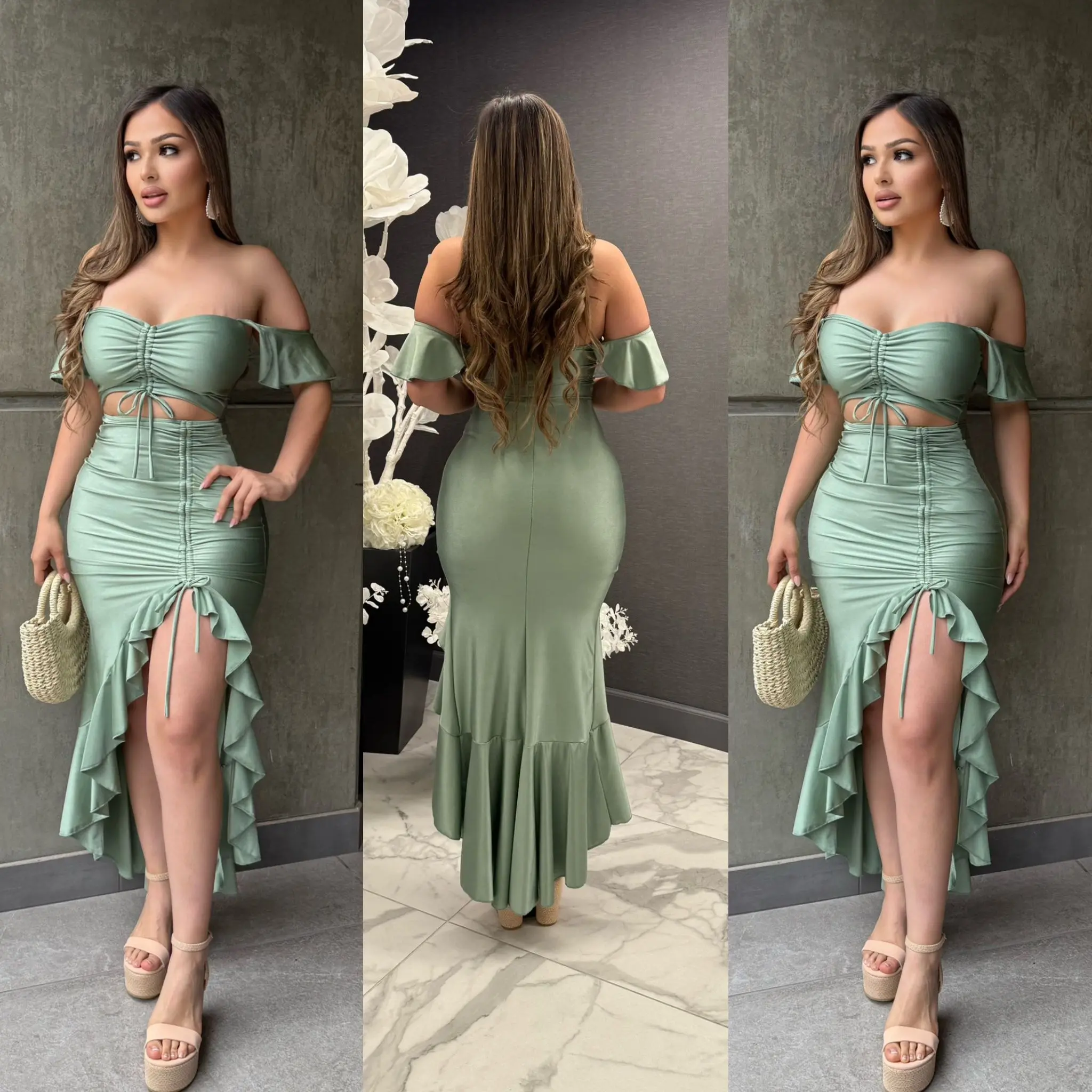 Women's Formal Kiara Dress - Soft Stretchy Polyester Fabric, Comfortable Fit, Elegant Design with Side Slit & Gathered Detail, Ideal for Summer Formal Events, Elegant Dresses, Elastane