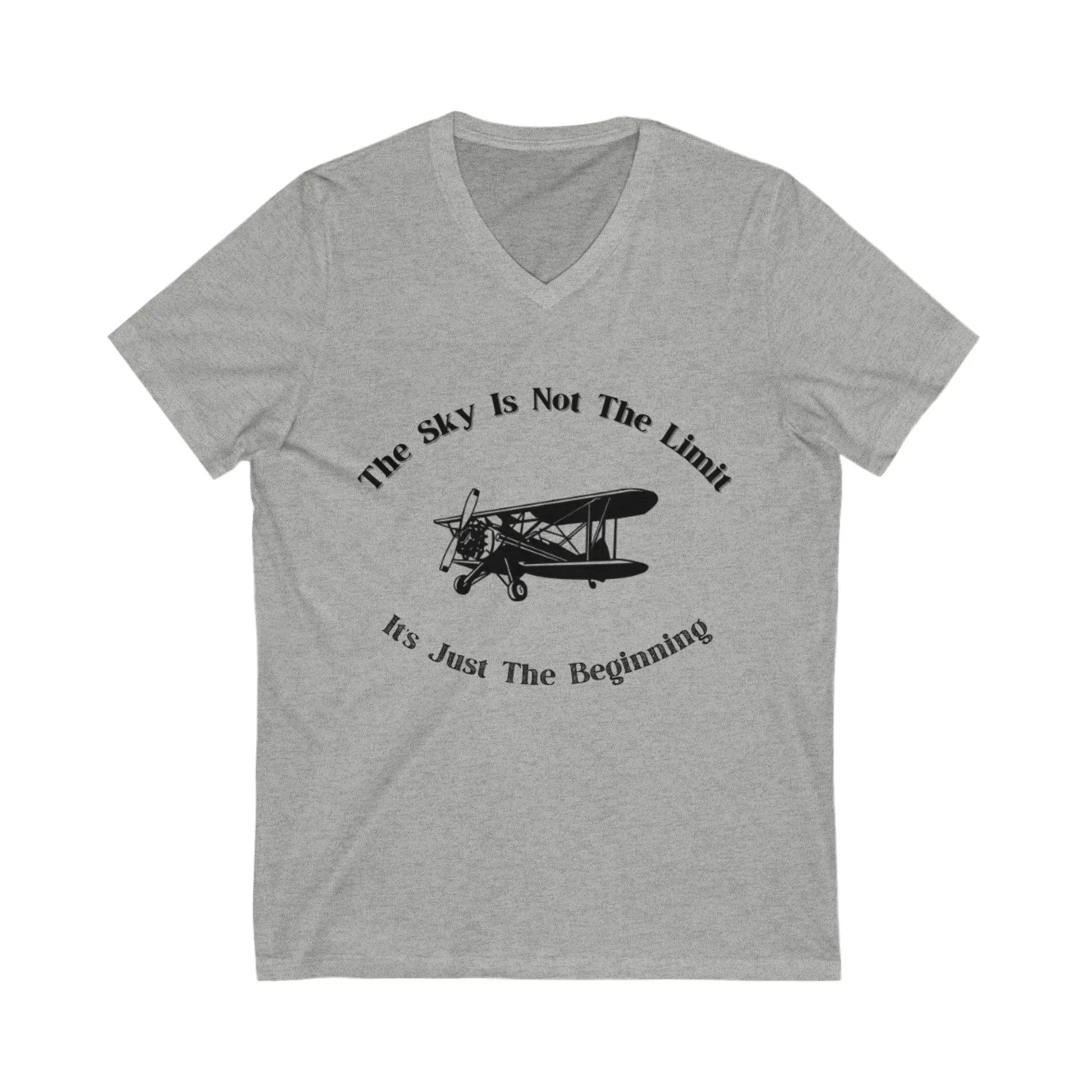 Aviation Themed V-Neck Tee, Inspirational Sky Is Not The Limit Pilot Gift, Adventure Travel Gear, Motivational Aviation Fan Shirt, Aircraft