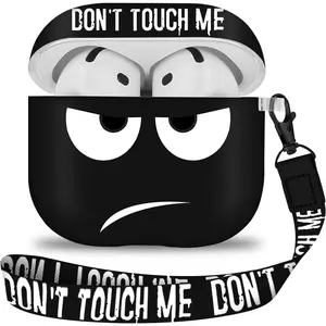 SQ-CGR002 for Apple Airpods 4th Generation Case Cover(2024),Don't Touch Me for Airpods 4 Cover with Keychain/Lanyard Soft Cute Shockproof Covers for Women Men Compatible AirPod 4 Case,Black