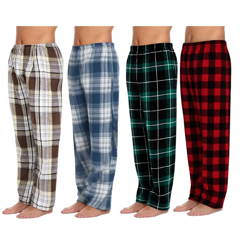 Men's Plaid Sleepwear Set 4 Piece Pants, Pajama Bottoms, Loungepants, Home Clothes Loungewear, Comfortable, Casual and Stylish Pajamas, Perfect Gift for Quality Lovers, All Seasons, Elastic Fitted Design, Loungewear