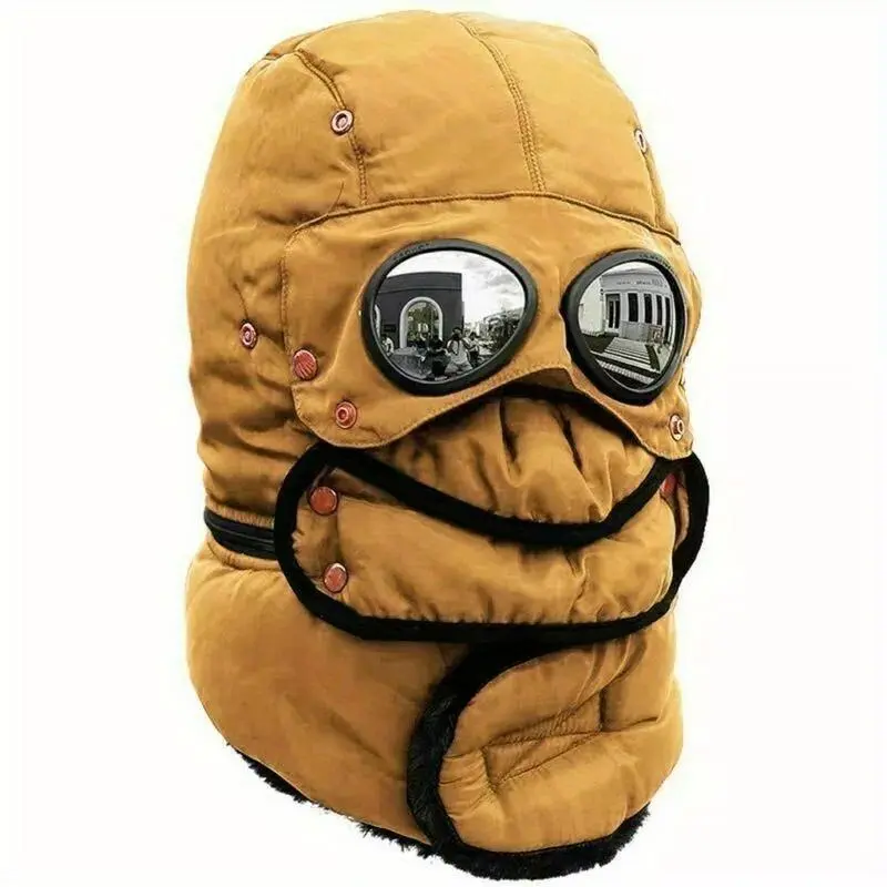 All-in-1 Winter Trapper Hat with Goggles, Full Face Ski Mask & Neck Warmer for Extreme Cold Sports & Outdoor Use