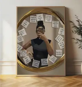 Mirror Affirmation Wall Art, Black Woman Empowerment Poster With Notes, Uplifting Positive Quotes Prints For Bedroom, Frameless