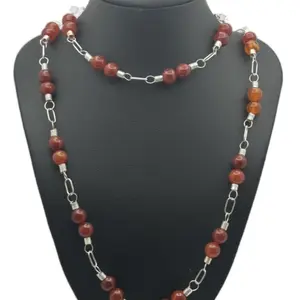 Red aqeeq stone set with 925 sterling silver  chain