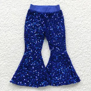 Girls' High-Waisted Flare Leg Pants - Glam, Glittery Sparkly Sequined Party Wear Bottoms for Kids