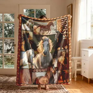 Horse Pattern Flannel Blanket, Large Size, Soft Lightweight Warm, Perfect for Bed Sofa Office Camping Travel, Valentine's Day Gift