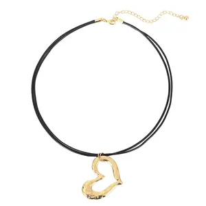 Heart Necklace Black Rope Punk Collar For Girl Streetwear Chocker