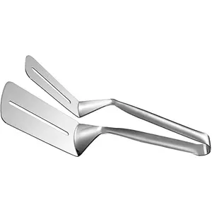 10 Inch Kitchen Cooking Tong, Double Sided Spatula, Multipurpose Stainless Steel Gripper, Steak Clamps,  Flipping Spatula Tongs Clip for Beef Steak Bread Hamburg BBQ Meat Pizza