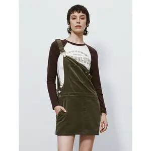 URBAN REVIVO Women's 2026 Viral Textured Cotton Shell Casual Mini Pinafore Dress Skirt - Medium Stretch, Fabric-Focused, Stylish, Versatile Wear