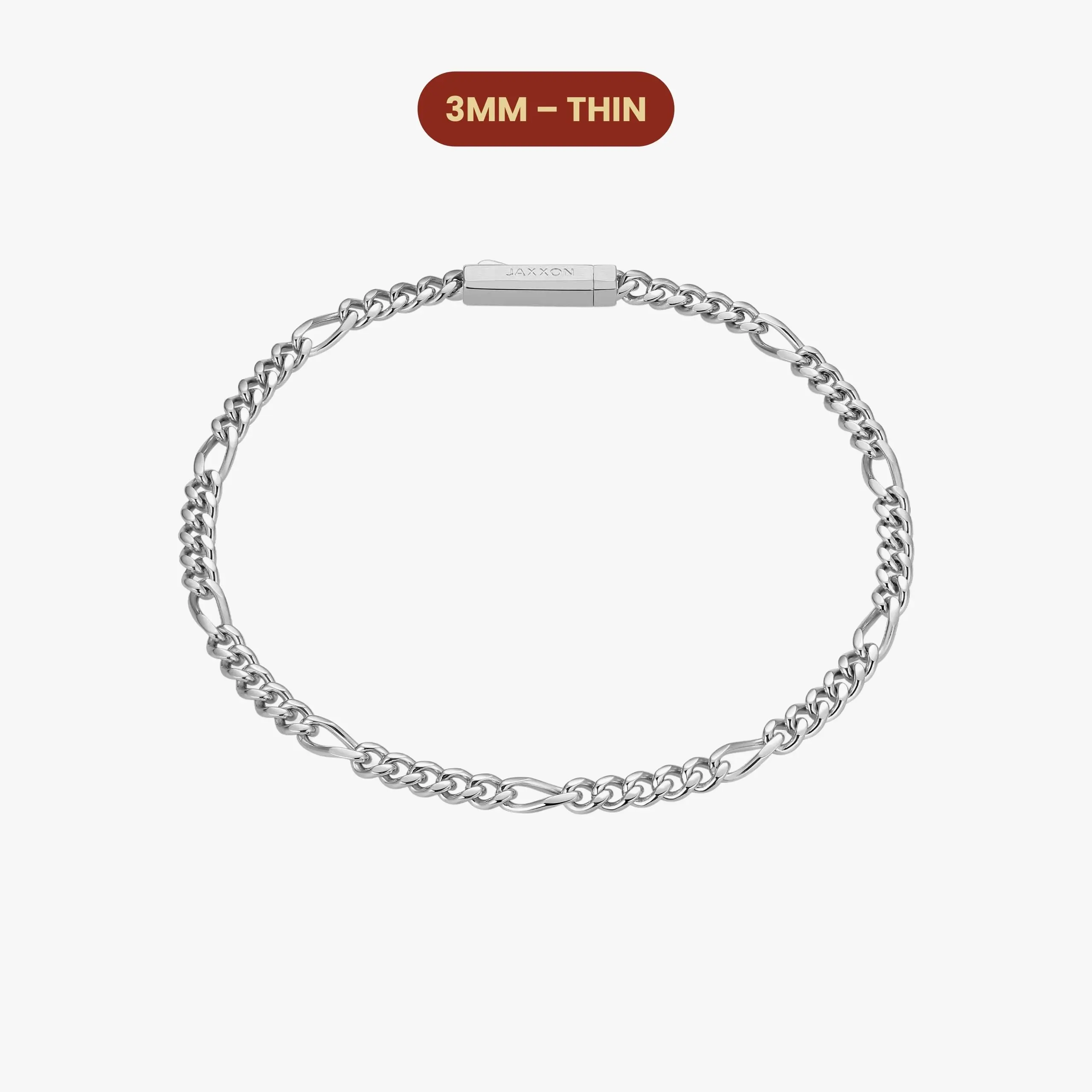 JAXXON - Figaro Bracelet - 3mm - Silver - Box Clasp